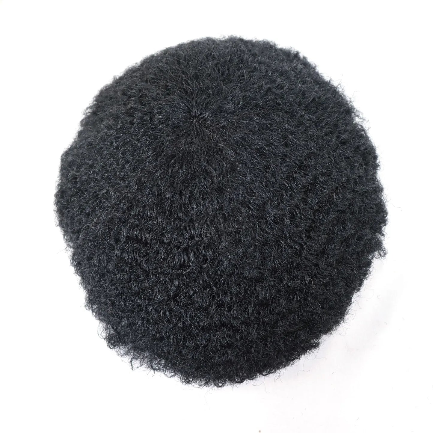 Men’s Toupee 6 Inch Human Hair Afro Curly Wig Full Lace Base 4mm Curls Natural Black 130% Density Breathable Replacement System