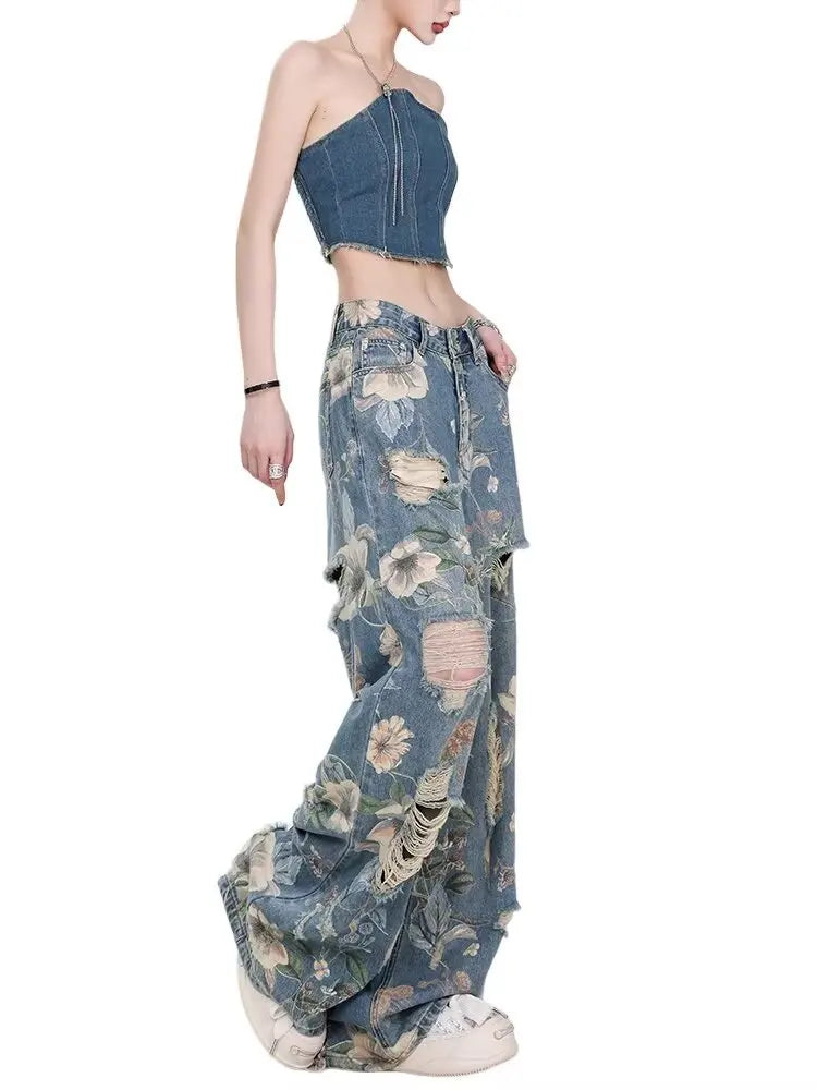 Women's Wide Jeans Ladies Vintage Casual American Baggy Jeans Y2k Woman Clothing Women's Denim Pants Shoujo Girl Style Jean Pant