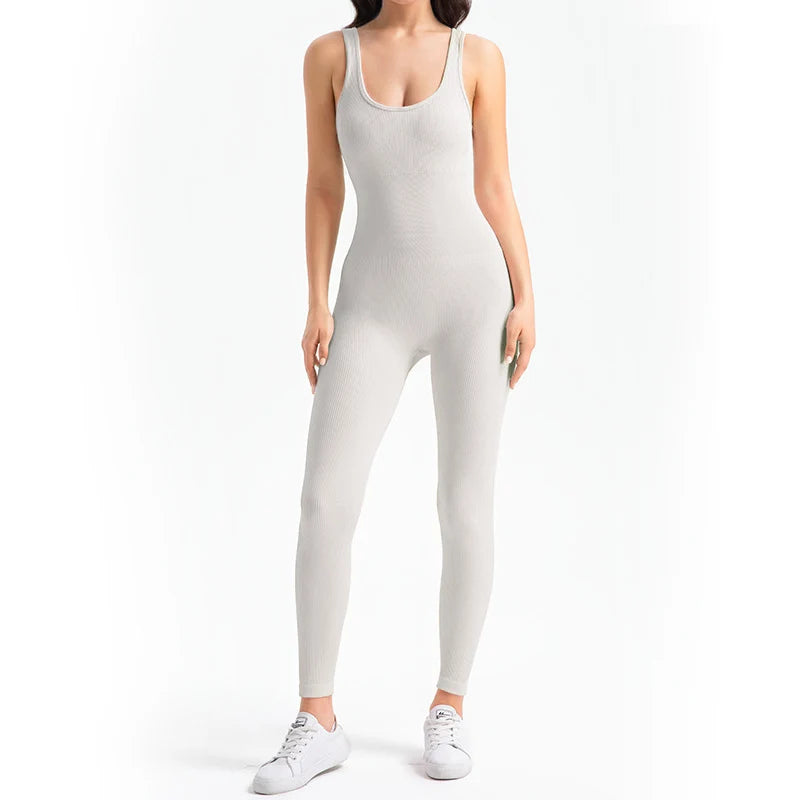 Yoga Jumpsuit Women's Yoga Set One-piece Sports Romper With Chest Pad Fitness Bodysuit Gym Seamless Ribbed Workout Sportswear