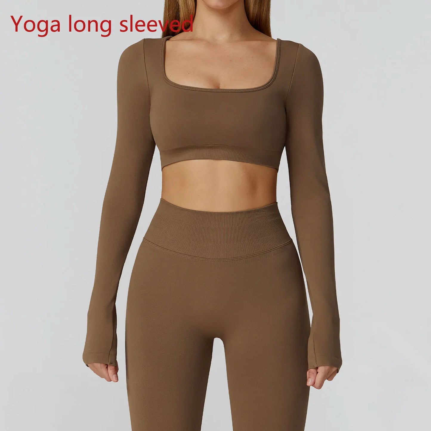 Seamless Casual Quick Dry Sportswear Women Square Neck Gym Top Women Fitness Sports Crop Top Female Long Sleeve Yoga Clothing