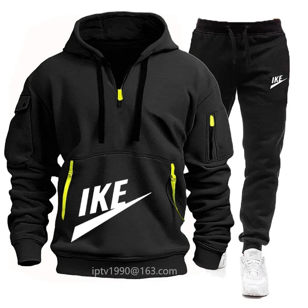 2025 new men's autumn and winter hoodie set fitness sports multi-zipper long-sleeved hooded jumper + 2 sets of casual pants