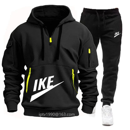 2025 new men's autumn and winter hoodie set fitness sports multi-zipper long-sleeved hooded jumper + 2 sets of casual pants