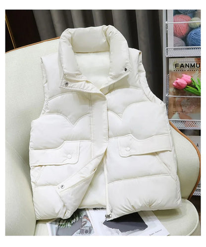 Down Cotton Vest Women 2025 New Autumn Winter Fashion Stand Collar All-Match Warm Sleeveless Waistcoat Jacket Ladies Female Tops