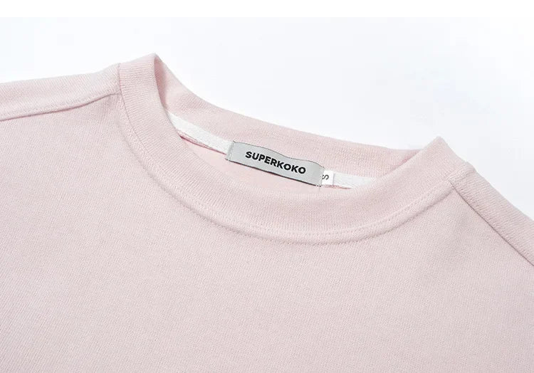 Light Pink Lettered Oversized Shoulder Sweatshirt Women's Full Sleeve round Neck Spring Autumn New Style Comfortable Casual Top