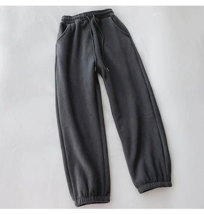 Thick Warm Fleece Lined Wide Leg Casual Sweatpants Women's Autumn Winter plus Size Cuffed Slimming Loose Fit Sport Pants