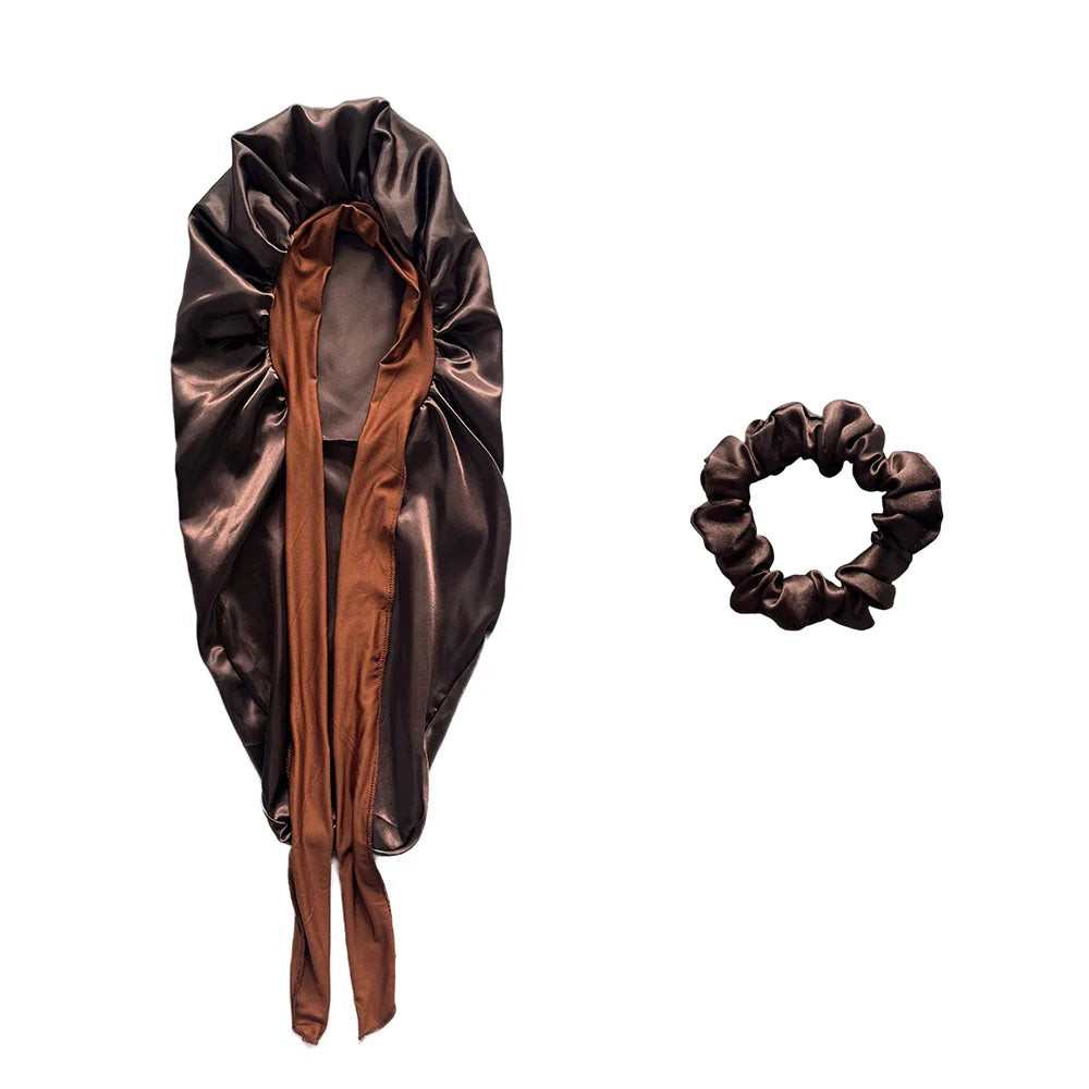 Women Bonnet Satin Sleeping Hat Long Tail Braid Hair Night Sleep Cap Head Cover Bonnets Shower Caps for Sauna Bathing Bonnet