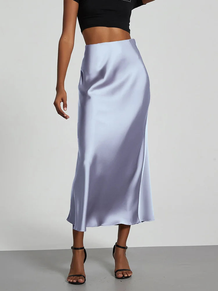 Fashion Satin Party Long Skirt High Waist Solid Color Casual Basic Women Skirts Fishtail Skirt Chic Summer Woman Clothing 2026