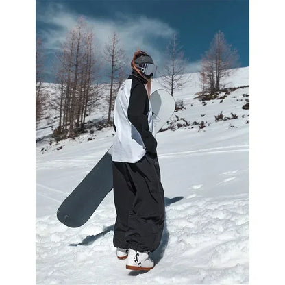 Men's Women's Single Board Ski Pants Waterproof Loose Fit Track Pants Wear Resistant Professional Double Board Snowboard Pants