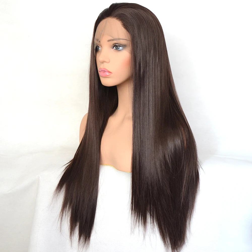 Voguequeen Platinum Blonde Synthetic Lace Front Wigs Silky Straight Heat Resistant Fiber Daily Wear For Women