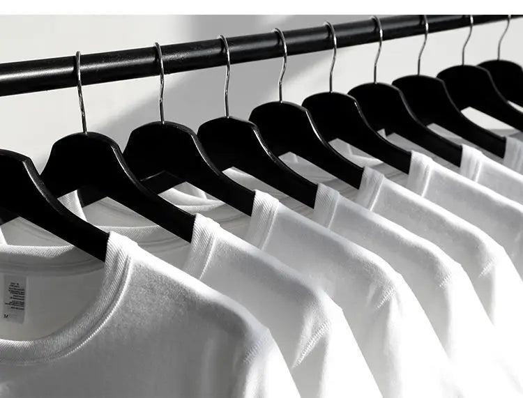 Heavyweight Impermeable 300g Carbon Matte Pure Cotton Thick Short Sleeved T-shirt Men and Women Pure White Simple Base Shirt