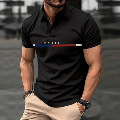Men's color blocked short sleeved lapel golf shirt with casual style slight elasticity regular summer loose fit golf Men shirt