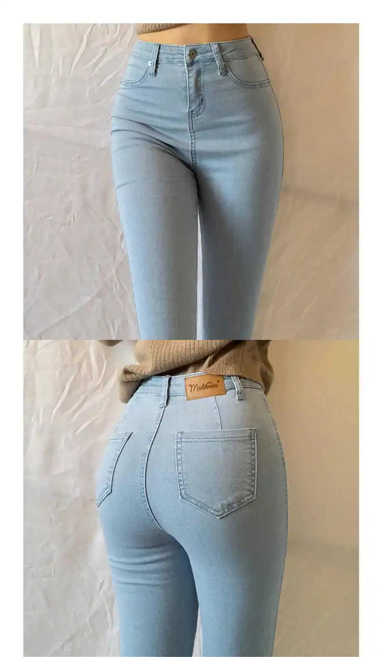 Women's Casual Simplicity Solid Color High Waist Ninth Pants Women Clothes Office Lady All-match Fashionable Jeans Trouser