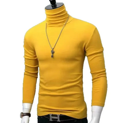 Slim Fit High Collar Long Sleeve Men's Base Shirt Inner Wear Simple Pure Color Large Size Warm Autumn Winter T-shirt Trendy Bran