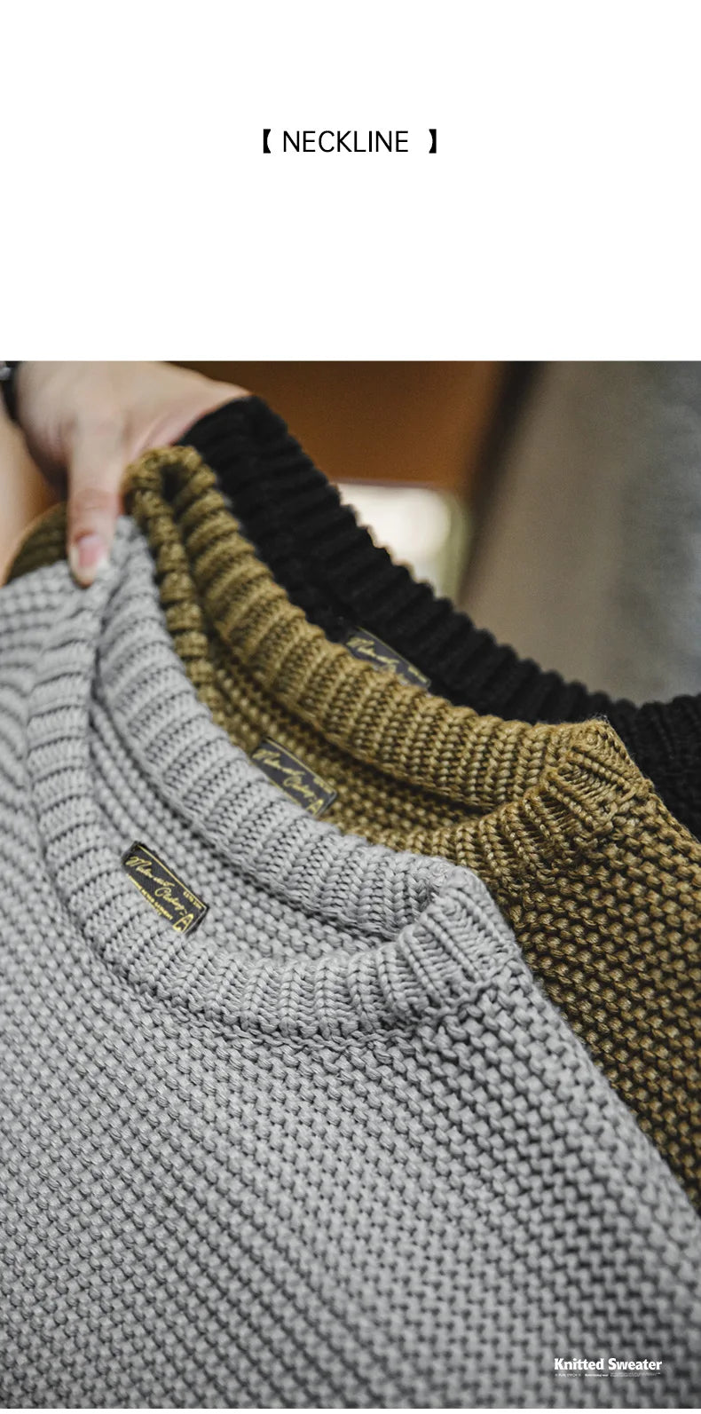 Maden Retro Heavyweight Knitted Sweater Loose Round Neck Pullover Warm Versatile Base Layer Knitwear for Men's Autumn and Winter