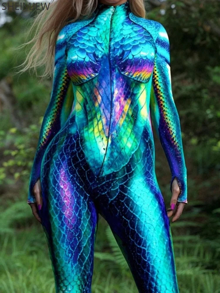 Sexy Snake Print Jumpsuit Colorful Party Morphsuit Holiday Party Forest Theme Front Zipper Zentai Suits Rave Outfits 2025 & 2026