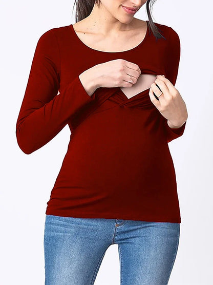 2024 Autumn Fashion New Women's Elegant Breastfeeding Top Pregnant Women's Wear Long Sleeve Casual Breastfeeding T-shirt