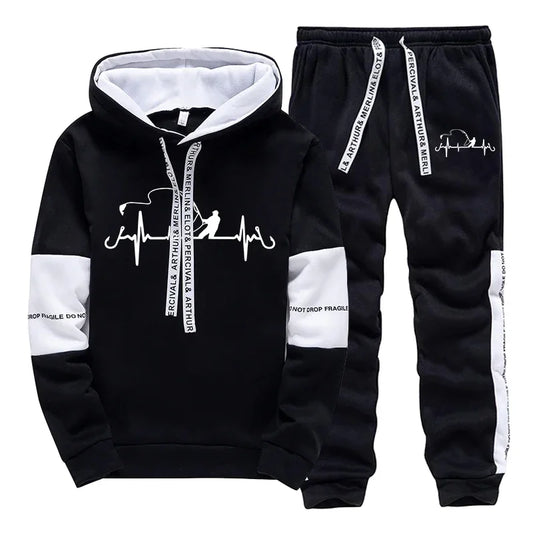 Mens Tracksuit Print Casual Sweatshirts Sportswear Outdoors Sports Jogging Mens Clothing High Quality Single Piece Hoodie Pants