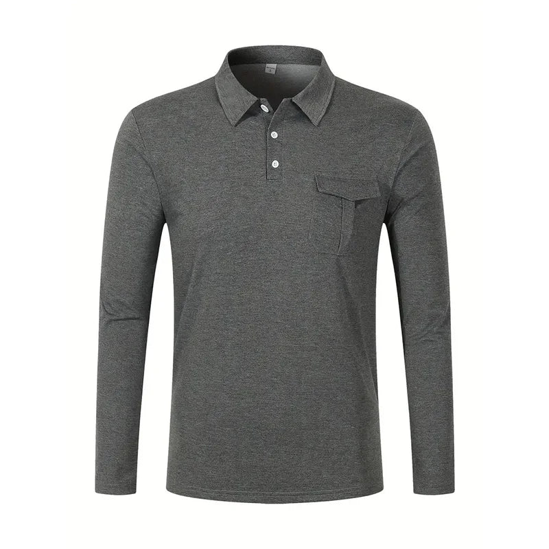 Spring and Autumn Men's Polo Shirt Lapel Pocket T-shirt Men's Business Casual Long sleeved European and American Plus Size
