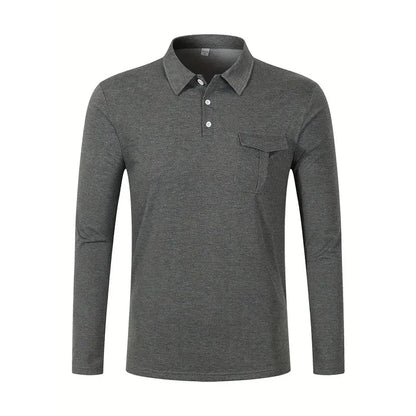 Spring and Autumn Men's Polo Shirt Lapel Pocket T-shirt Men's Business Casual Long sleeved European and American Plus Size