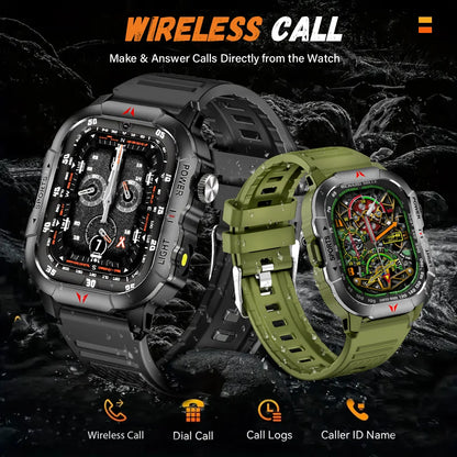 LAXASFIT New Smart Watch 2.01 Display Men Sports Watch LED Flashlight Bluetooth Call Health Monitor IP68 Waterproof Smart Watch