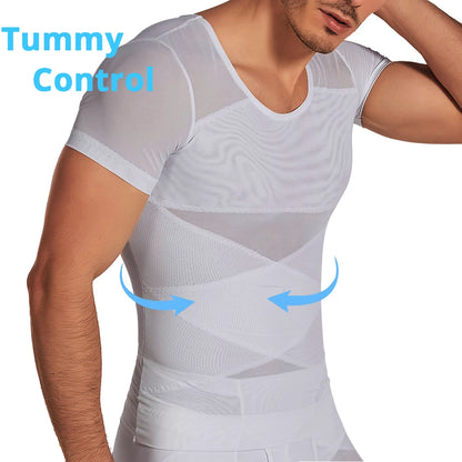 Mens Mesh Body Shaper Short Sleeve Compression Shirts Belly Slimming Undershirt Workout Abs Abdomen Tummy Control Tops Shapewear