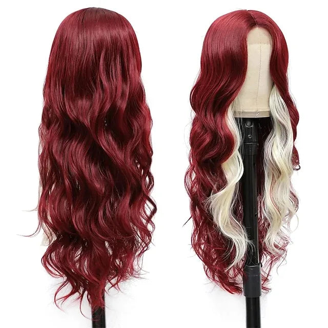 Long Wavy Ombre Synthetic Lace Wig Natural Looking Glueless Full Head Cosplay Daily Fashion Hair Extension Women Party