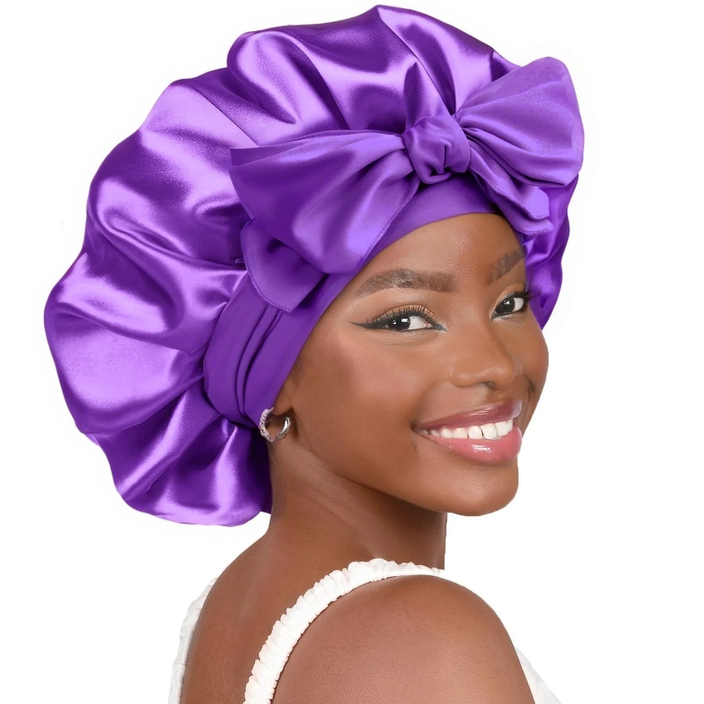 Women Satin Tie Bonnet Spandex Wide Stretchy Band Long Tail Satin Cheveux Nuit Silk Sleeping Night Cap Bonnets for Women