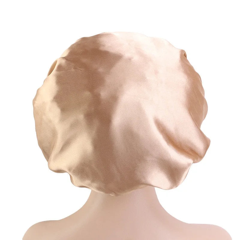 Lady Silk Night Sleep Hats Double Layer Head Cover Fashion Shower Cap Adjustable Silk Satin Bonnet For Women