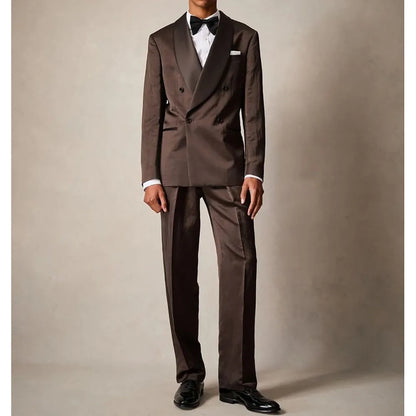 Formal Wedding Brown Men's Suits Blazer Elegant Double Breasted Shawl Lapel Slim Fit Male Clothing Customized 2 Pcs Jacket Pants