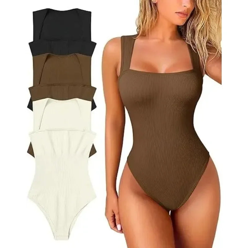 One Pieces Women's Seamless Bodysuits Summer Sexy Lady Strapless Backless Solid Color U Collar Slim Skinny Playsuits