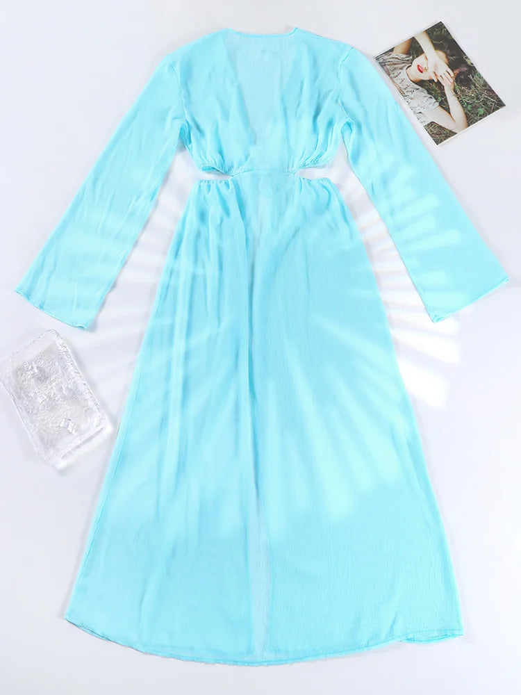 Miyouj Sexy Bathwear Summer Bandage Beach Wrap 2025 Swimsuit Hollow Out Cover Up Solid Color Bathsuit Sexy Swimsuits Women Dress