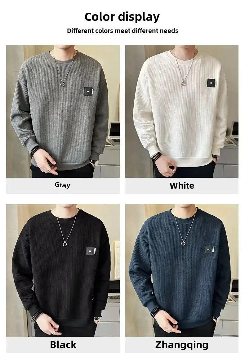 Loose round Neck Texture Pattern Men's Hoodie Solid Color Casual Autumn Wear Comfortable Breathable Street Style Sweatshirt