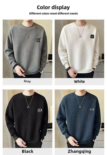 Loose round Neck Texture Pattern Men's Hoodie Solid Color Casual Autumn Wear Comfortable Breathable Street Style Sweatshirt