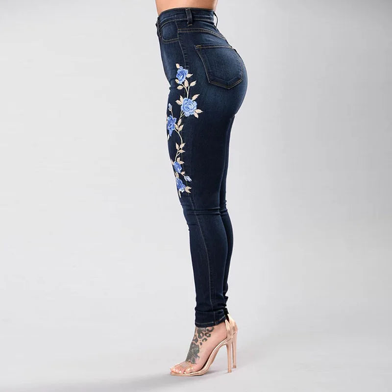 New Women's High Waist Embroidered Jeans Fashion Slim Stretch Denim Pencil Pants Street Trendy Trousers S-3XL Drop Shipping