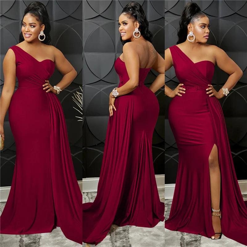 Sexy One Shoulder Elegant Evening Dresses for Women Party Night Mermaid Dress Backless Side Split Bodycon Long Dress Vestidos
