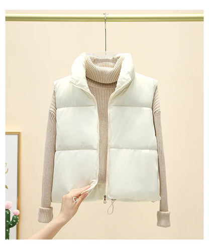 Winter Short Down Sleeveless Vest Women Warm Stand Collar Zipper Jacket Casual Fashion Quilted Cropped Coats Street Outerwears