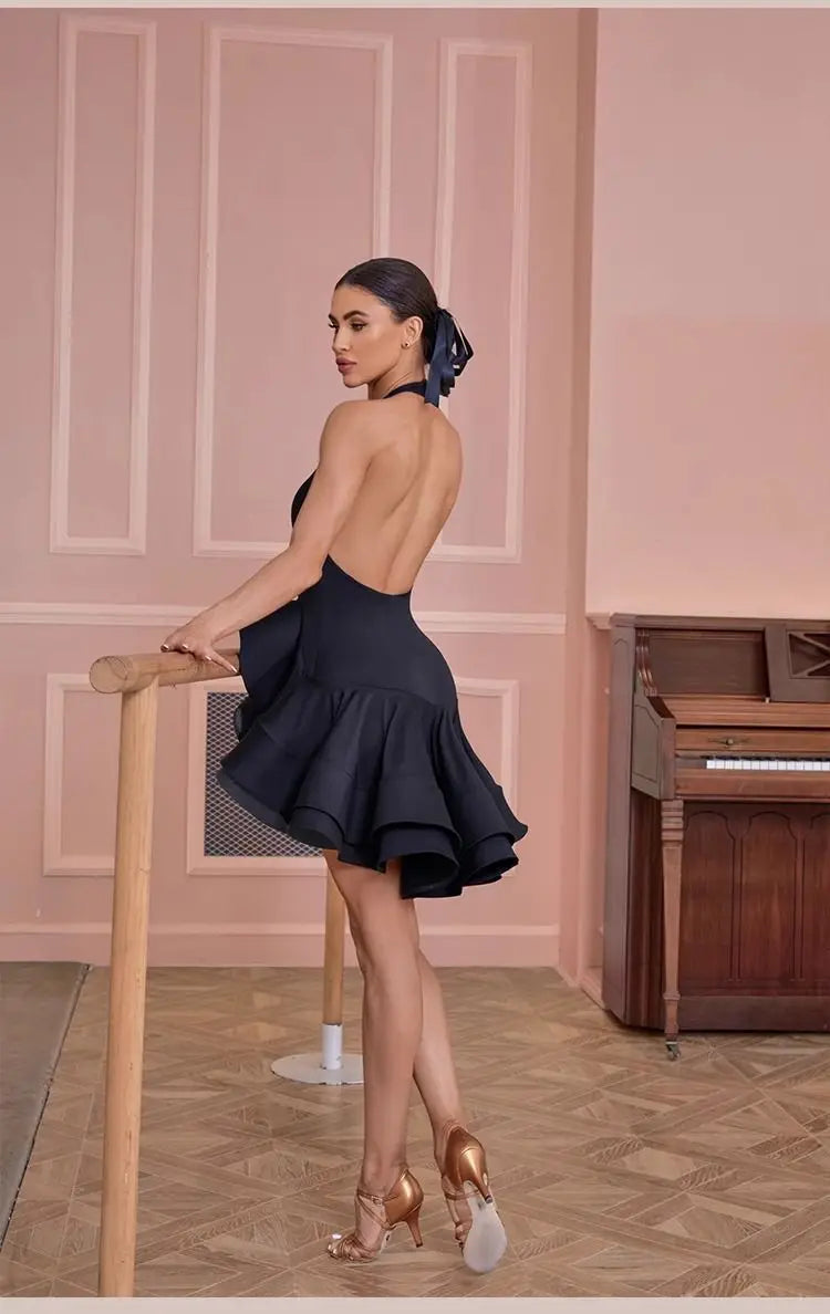 Black Latin Dance Dress for Women Professional Sexy Chacha Dance Competition Dress Adult Party Dresses Stage Outfit 2025 New