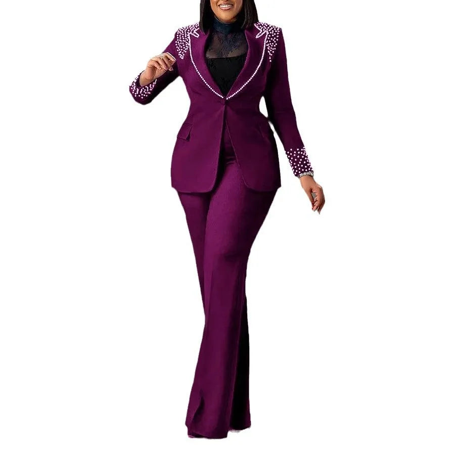 2 Pieces Women's Sets Autumn Winter Long Sleeve Pearl Blazers Suit Tops And Pants Suits Two Piece Set Tracksuit Outfit 2026