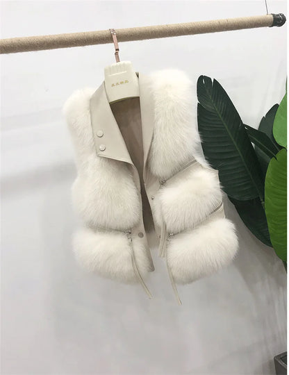 Autumn Winter Splicing Imitation Fox Fur Grass Vest Women Short Jacket 2025New Fashion Versatile Sleeveless Lady Waistcoat Coat