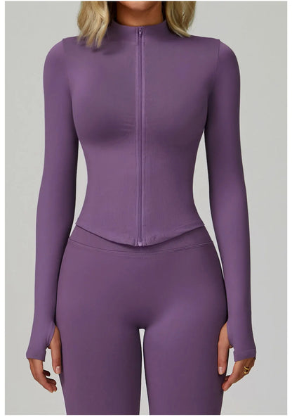 New Women Seamless Zipper Jacket Yoga Long Sleeved Gym Top Yoga Push Up Jacket Fitness Running Workout Sport Coat Women's Shirts