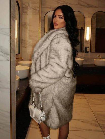 Popular faux fur women's coat jacket in autumn and winter warm and loose women's faux fur medium jacket