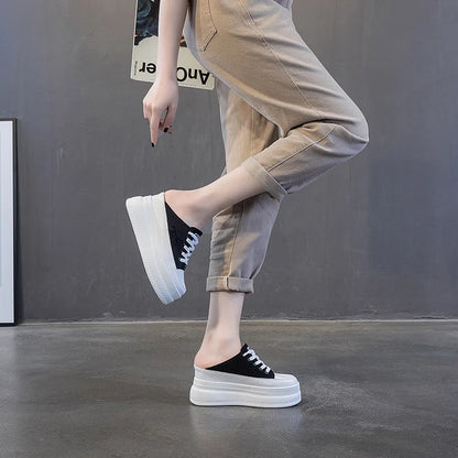 8CM Women Summer Shoes Slippers Platform Wedge Heel Beach Shoes Female Slides Mules Shoes Sneakers Fashion Canvas Women Footwear