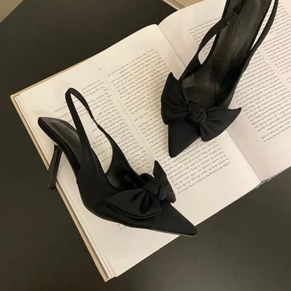 Women Shoes 2024 Spring New Butterfly Knot Women Slingbacks Heels Shoes Sexy Dress Thin Heel Pointed Toe Ladies High Heels Women