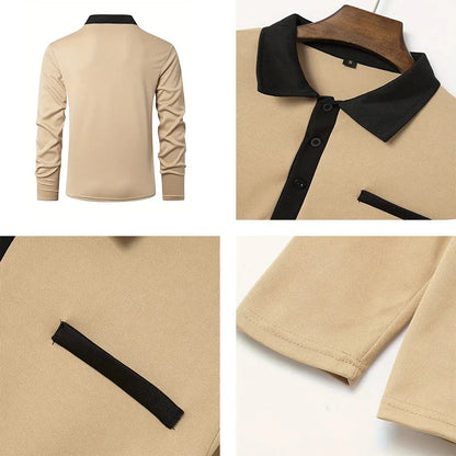 Spring and Autumn Men's Polo Shirt Lapel Pocket T-shirt Men's Business Casual Long sleeved European and American Plus Size