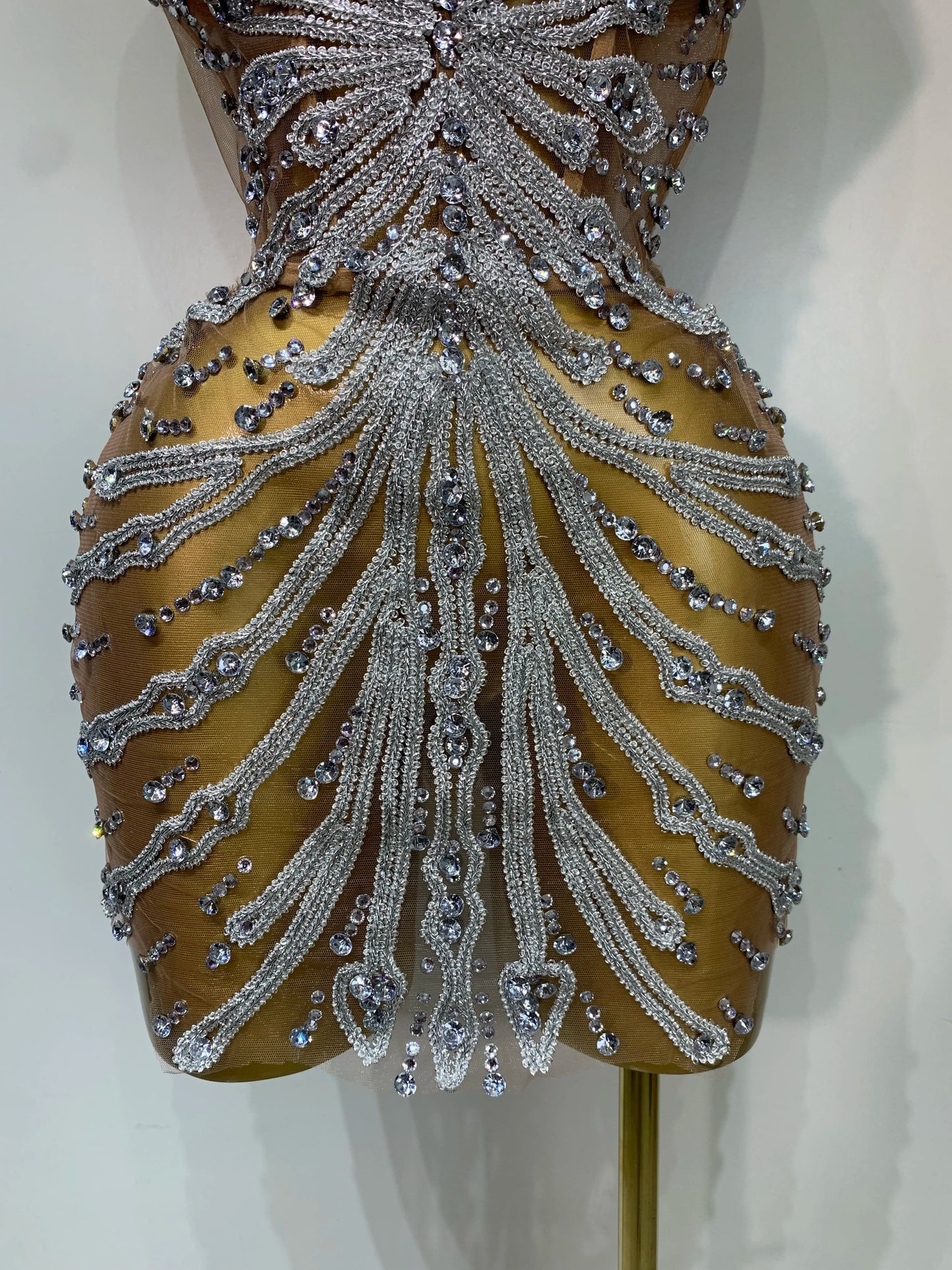 Women Sexy Strapless Rhinestones  Mini Dress Performance Costume See Through Stage Dancer Club Evening Party Birthday Dress