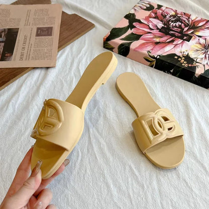 Women's Slippers New Summer Thick sandals One-word Toe Flat Beach Jelly Women's Shoes Large Size