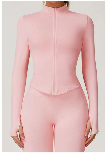 New Women Seamless Zipper Jacket Yoga Long Sleeved Gym Top Yoga Push Up Jacket Fitness Running Workout Sport Coat Women's Shirts