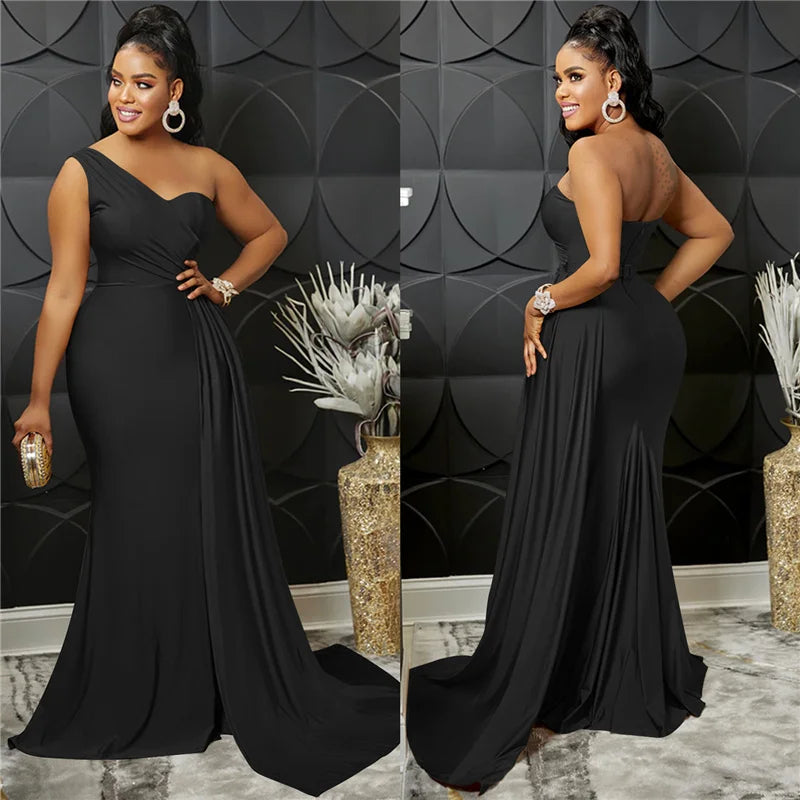 Sexy One Shoulder Elegant Evening Dresses for Women Party Night Mermaid Dress Backless Side Split Bodycon Long Dress Vestidos