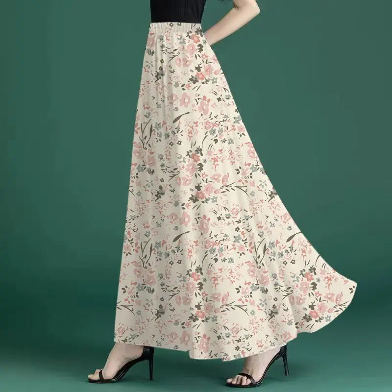 Fashion Elastic Spliced Printed Vintage Chiffon Skirts Women's Clothing 2026 Summer New Loose Office Lady High Waist Skirts