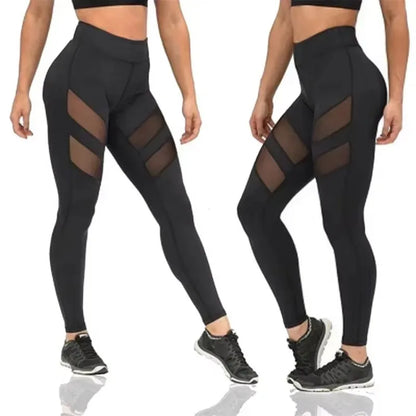 Women Mesh Patchwork Sport Leggings High Waist Tights Pants Solid Sports Wear for Women Gym Push Up Yoga Pants Plus Size S-XL